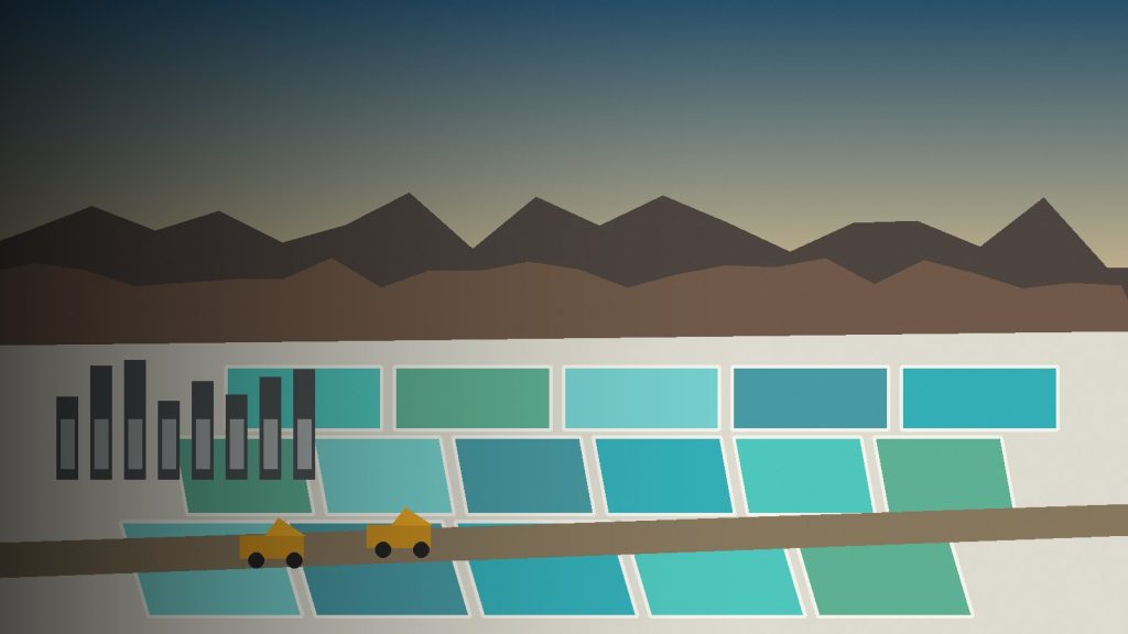 Piscinas de salmuera e instalaciones de procesamiento de litio en el desierto de Atacama, imagen referencial