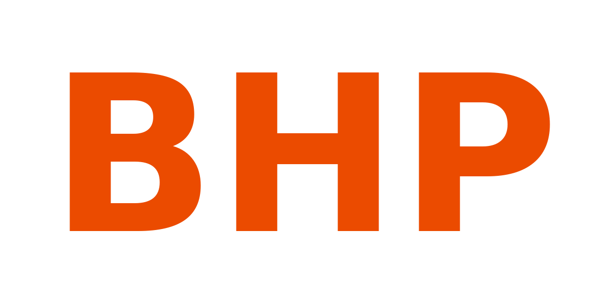 Identificador visual con las letras BHP en color naranja