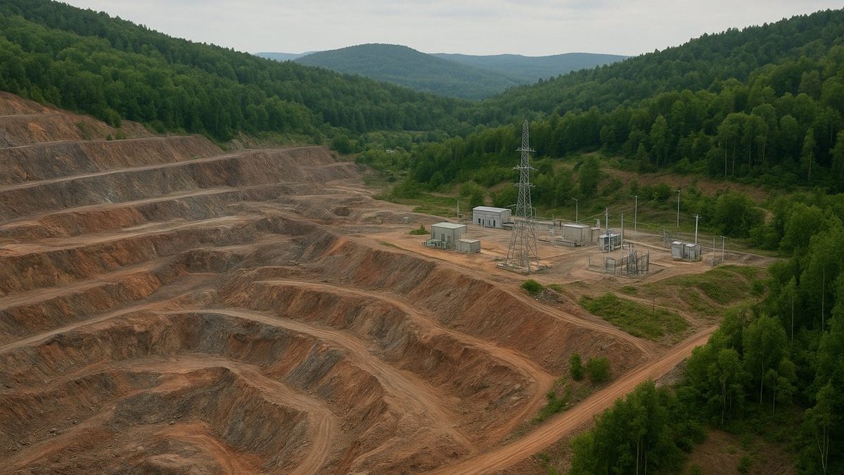 Paisaje industrial de proyecto minero de cobre en fase de estudio sin maquinaria operativa