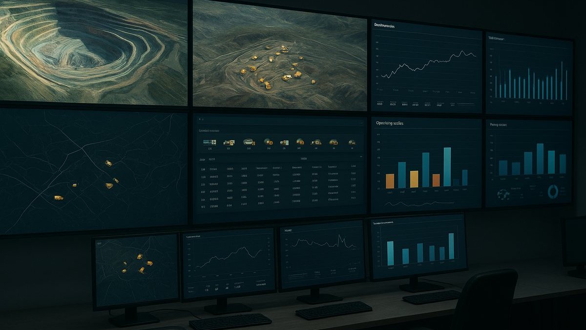 Sala de control con pantallas que muestran mapas 3D y datos de flota en tiempo real