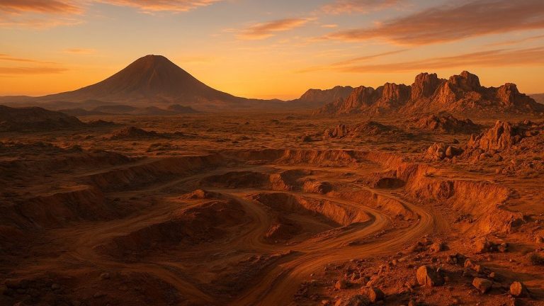 Paisaje semidesértico representativo del área de exploración minera en Namibia.