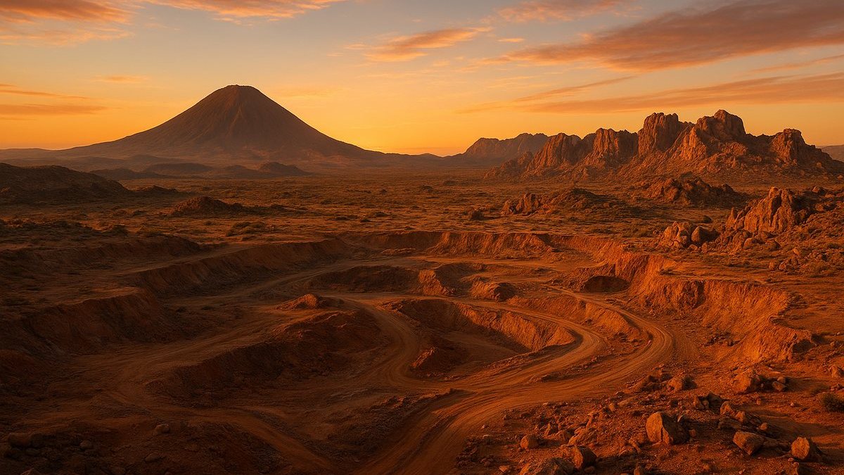 Paisaje semidesértico representativo del área de exploración minera en Namibia.