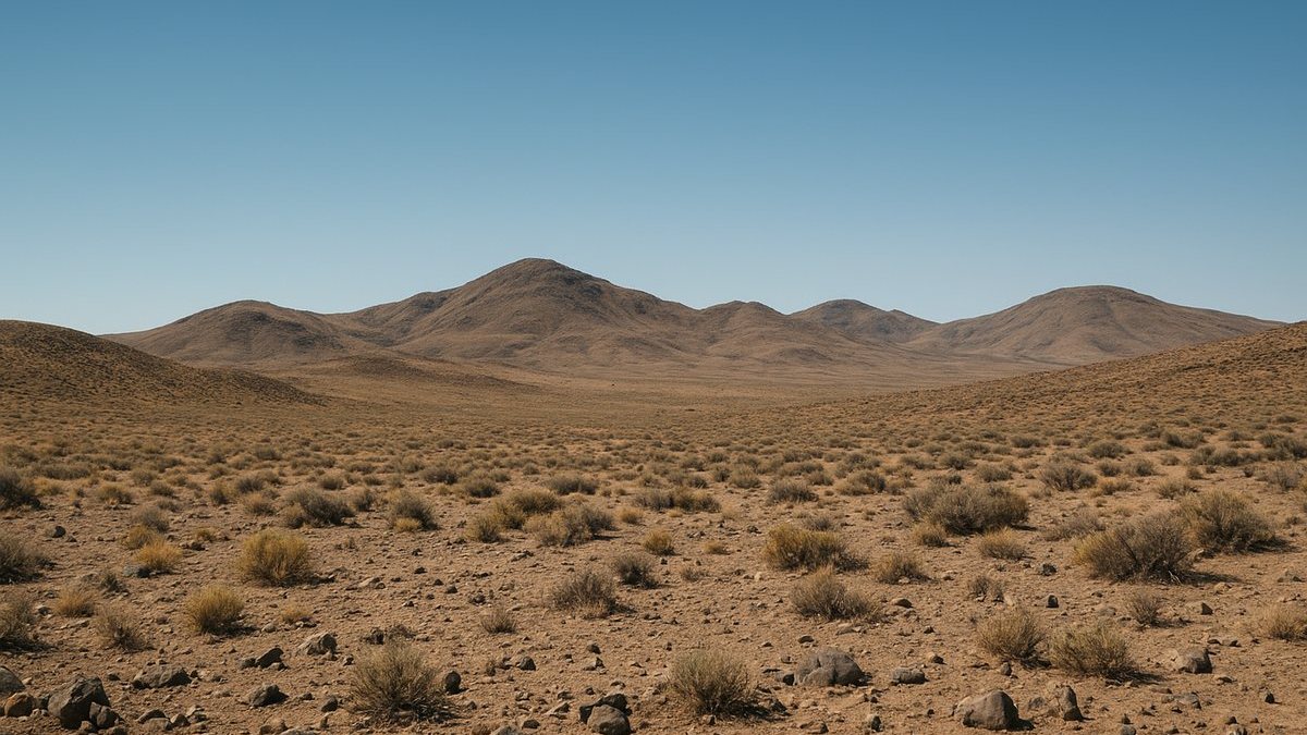 Paisaje semiárido del distrito de Yerington, Nevada, con colinas y terreno rocoso