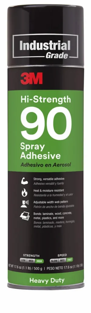 3M Adhesivo Aerosol de Alta Resistencia 90, Transparente, Lata de 24 fl oz (Net Wt 17.6 oz), 12/Caja