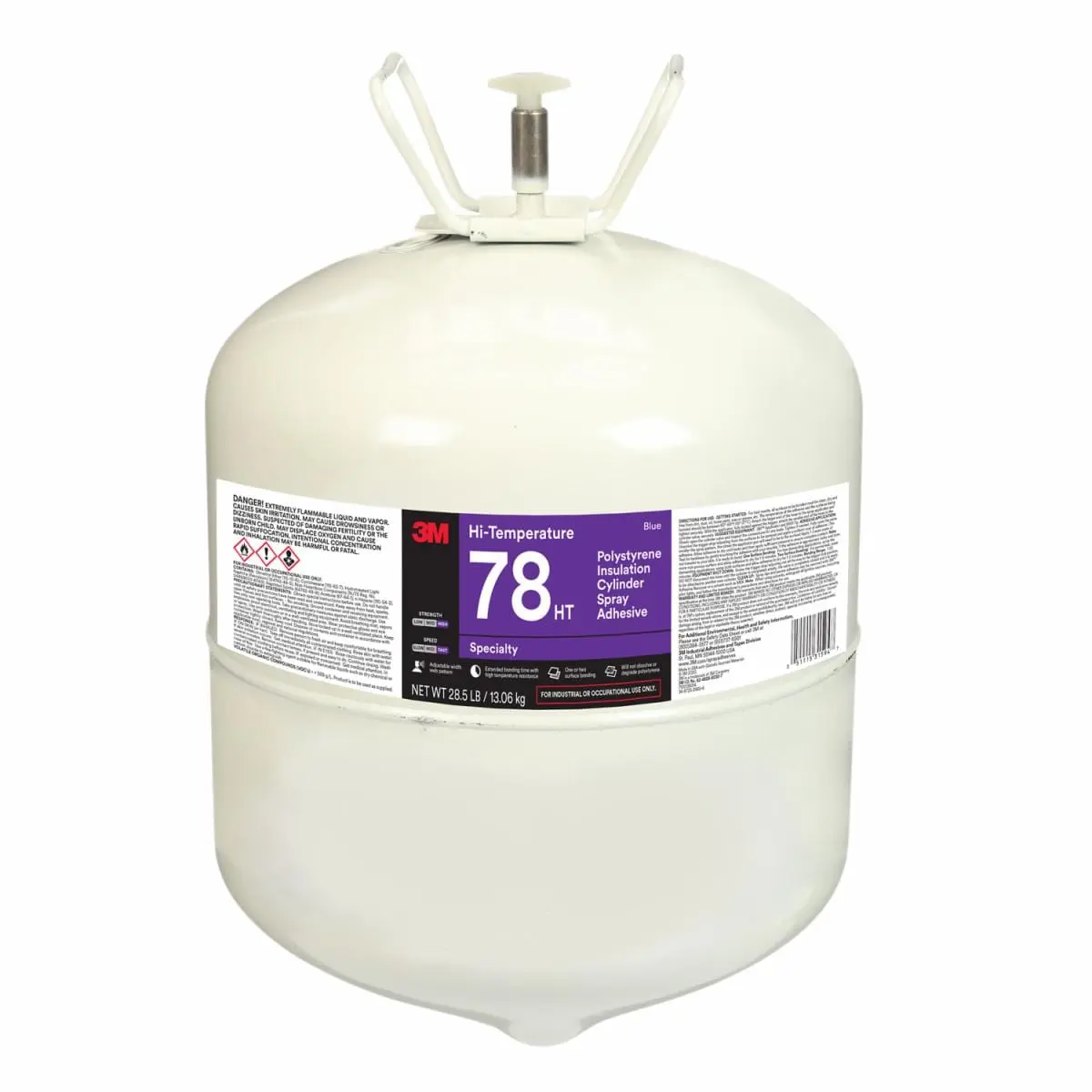 Adhesivo Aerosol de Poliestireno para Aislamiento de Alta Temperatura en Clilindro 3M 78 HT, Azul, Cilindro Grande (Net Wt 28.5 lb), 1/Caja