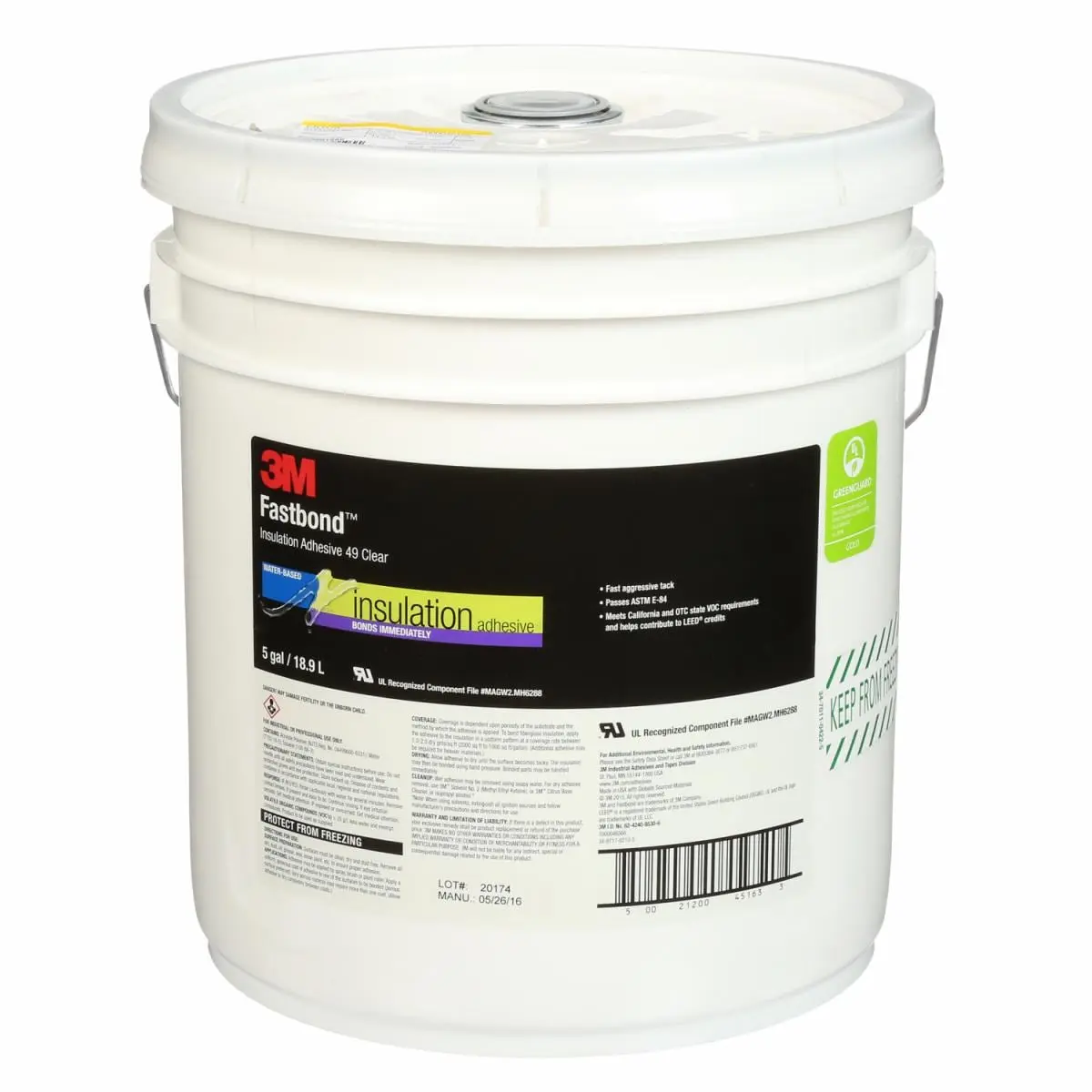 Adhesivo para aislamiento 3M Fastbond 49, incoloro, 18,92 l (5 galones), 1 lata/tambor