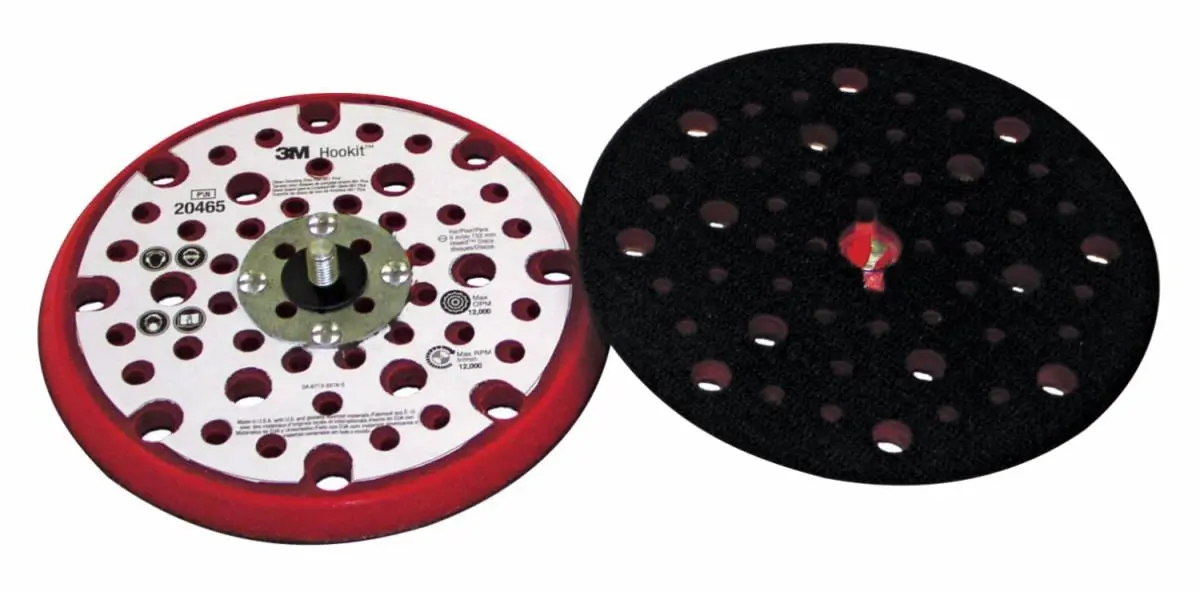 Almohadilla de Disco de Bajo Perfil 3M Hookit Clean Sanding 861 Plus, 20465, 152 mm x 9.52 mm x 15.8 mm, 53 Huecos, Espuma Roja, 10 por Caja