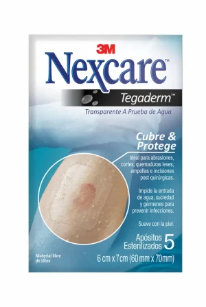 Apósito Impermeable Nexcare Tegaderm, Transparente, Con Almohadilla, 60 mm x 70 mm, 5/Caja