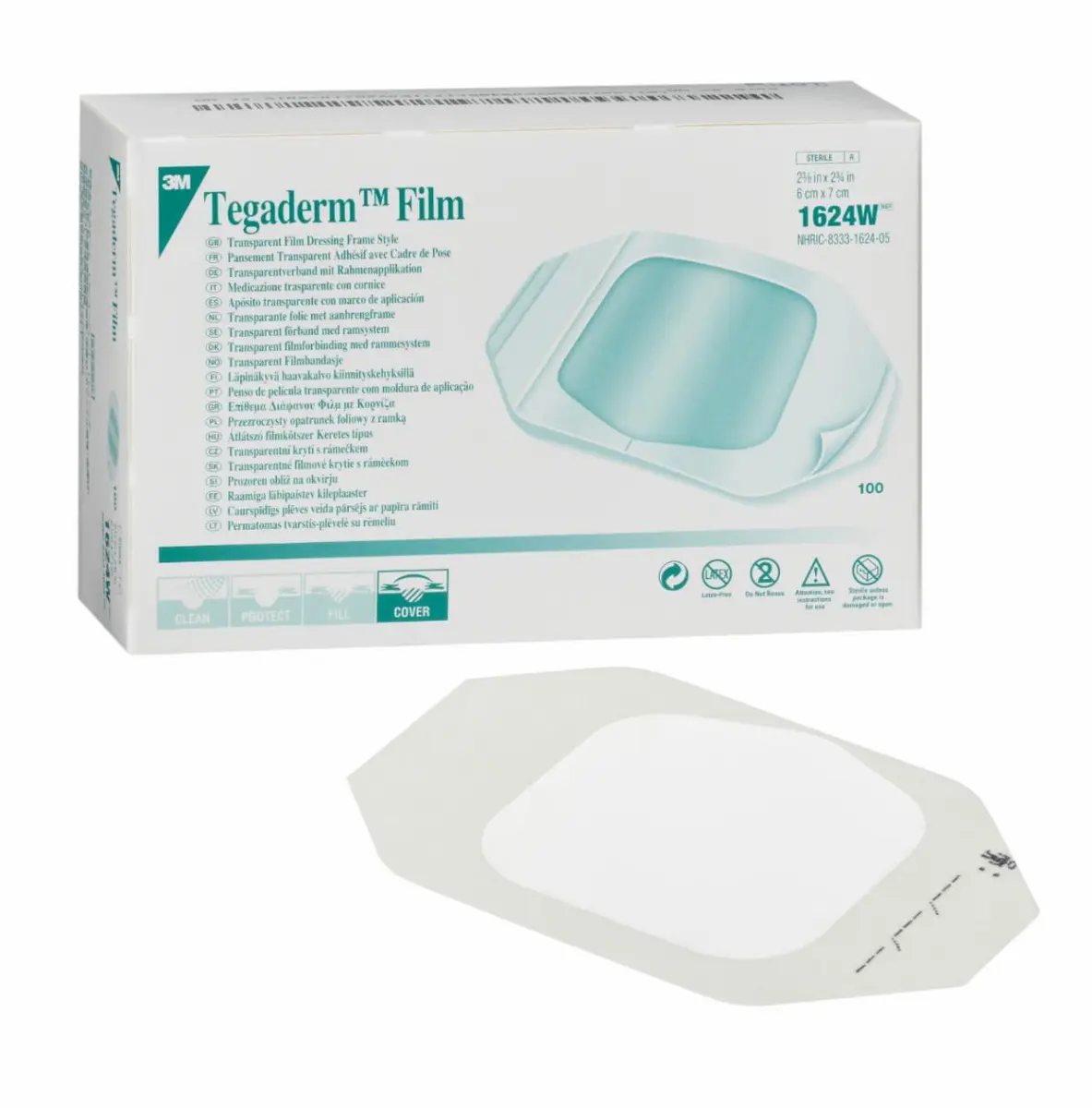 Apósito 3M Tegaderm1624W, Transparente, 6 cm x 7 cm, 4/Caja
