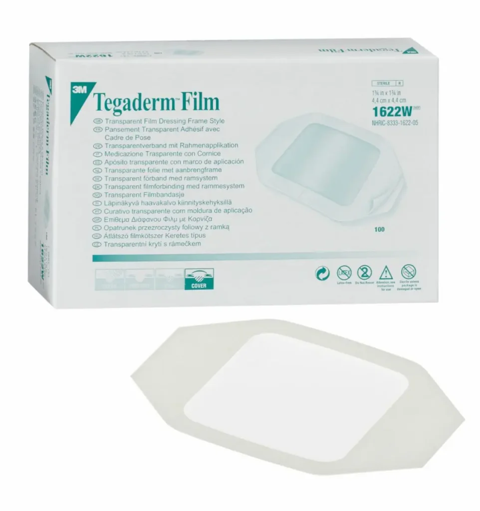 Apósito Transparente con Marco de Aplicación 3M™ Tegaderm™, 1622W, 4.4 cm x 4.4 cm, 100/Caja