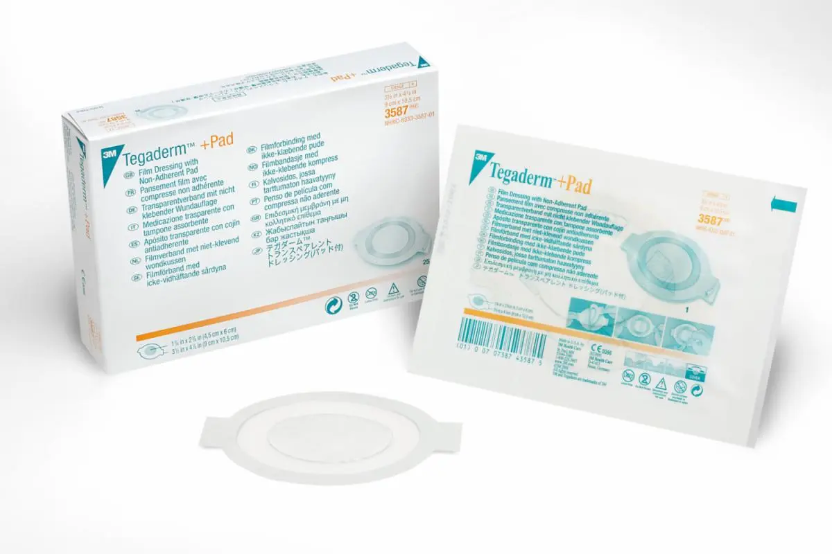 Apósitos Transparentes Adhesivos con Almohadilla Absorbente no Adherente 3M Tegaderm 3587, 9 cm x 10.5 cm, 25/Caja