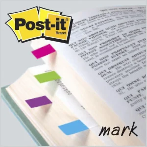Banderitas Adhesivas Post-it, Señaladores de Página, Formato Angosto, Colores: Amarillo, Morado, Rosado, Celeste, 1,2 x 4,3 cm, 4 Blocs, 35 Banderitas/ 1 Bloc