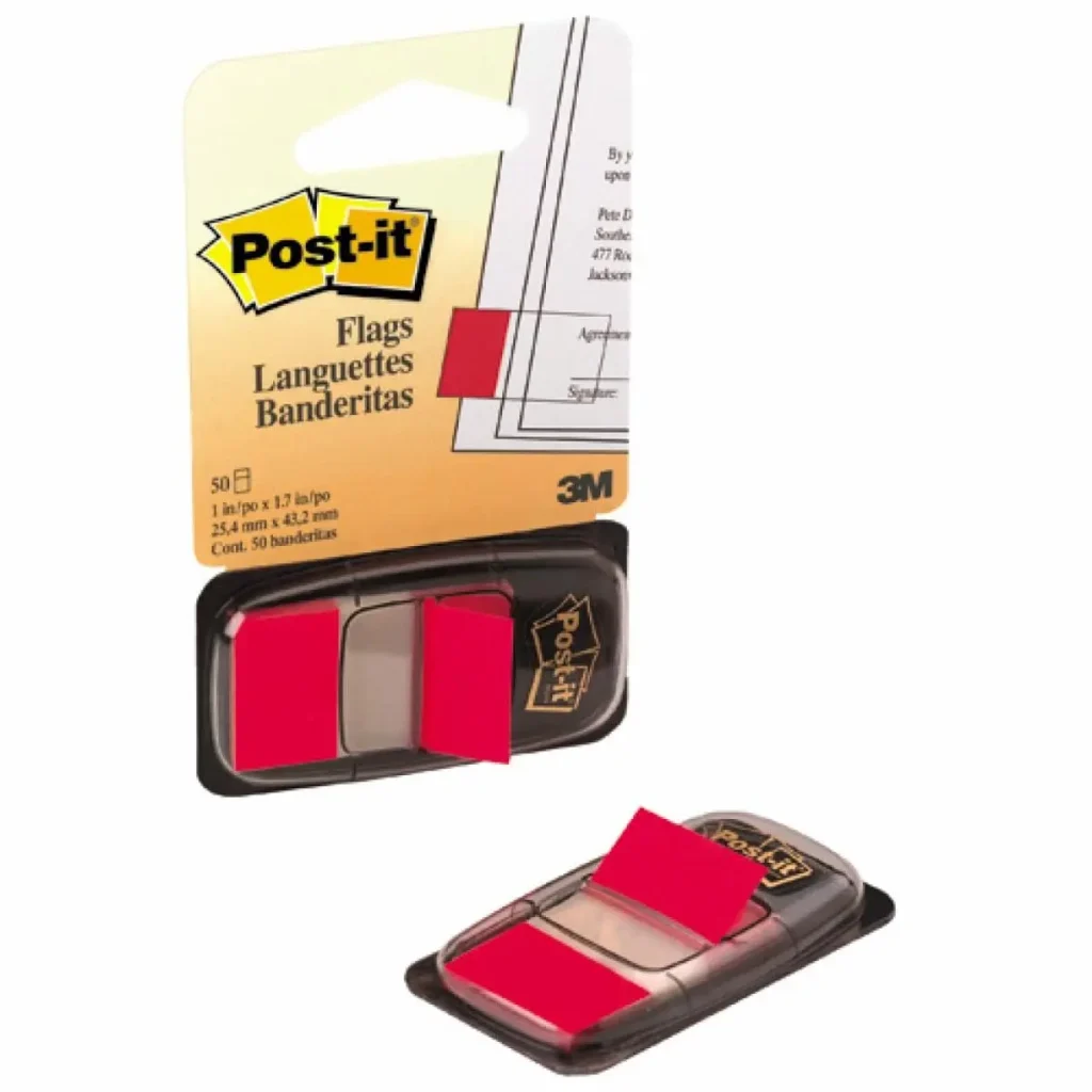 Banderitas Adhesivas Post-it®, Señaladores de Página, Rojo, 4,3 cm x 2,4 cm, 50 Unidades