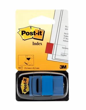 Banderitas Adhesivas Post-it, Señaladores de Página, Azul , 4,3 cm x 2,4 cm, 50 Unidades