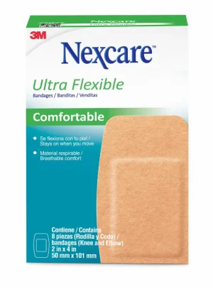 Banditas Nexcare, Ultra Flexibles, Rodilla y Codo, 50 mm x 101 mm, 8 Unidades