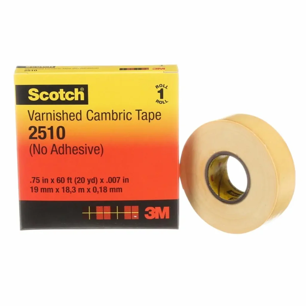 Cinta Aislante Barnizada Tipo Cambric 3M™ Scotch® 2510, 19 mm x 18.3 m, Amarilla, 20 Rollos/Caja