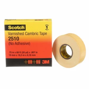 Cinta Aislante Barnizada Tipo Cambric 3M Scotch 2510, 19 mm x 18.3 m, Amarilla, 20 Rollos/Caja