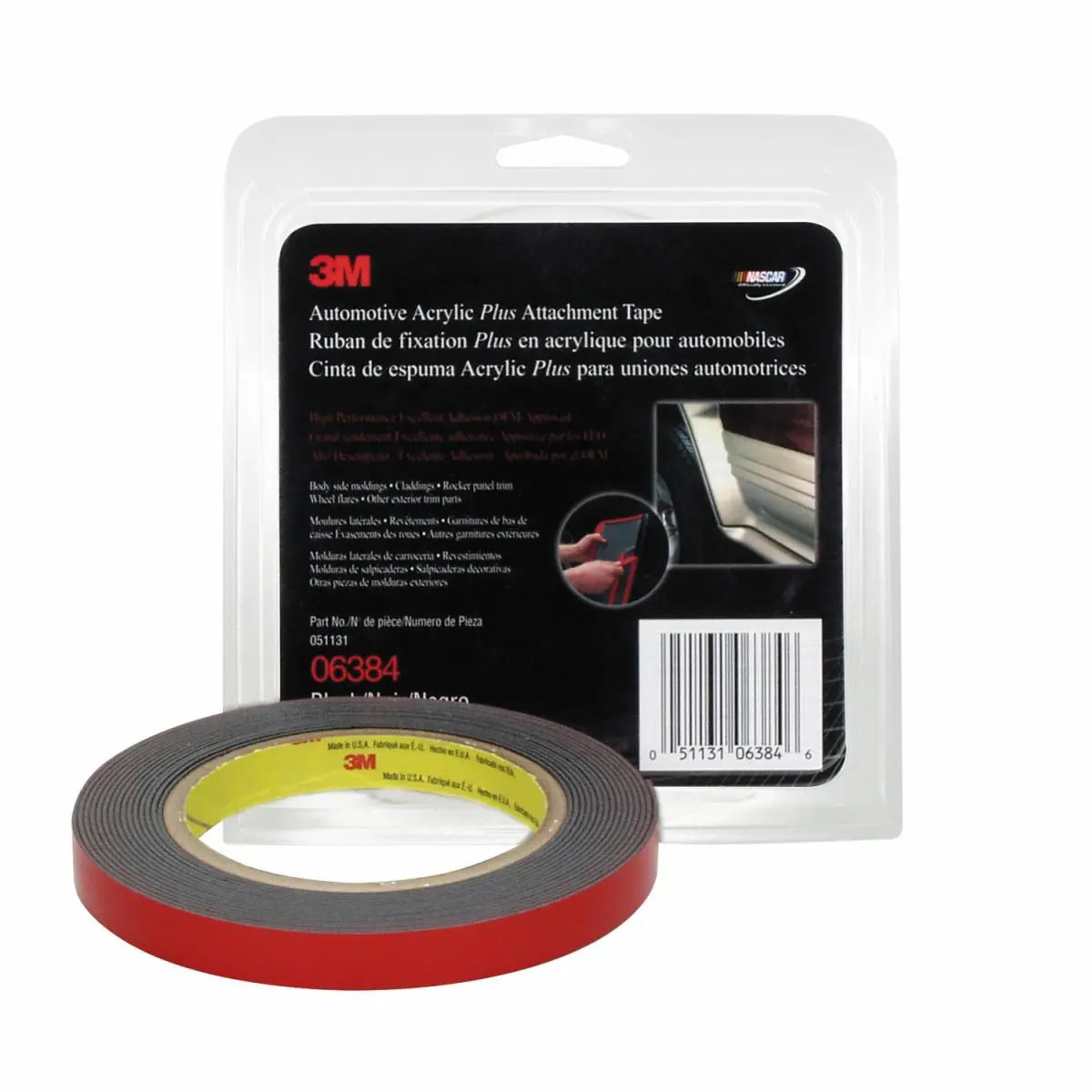 Cinta Doble Contacto Acrílica de 3M, PN06384, negra, 1,2 mm, 13 mm x 4,6 m, 12 por caja
