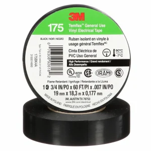 Cinta Electrica de Vinilo 3M Temflex 175, Negra, 19 mm x 18, 7 mil, 100 Rollos/Caja