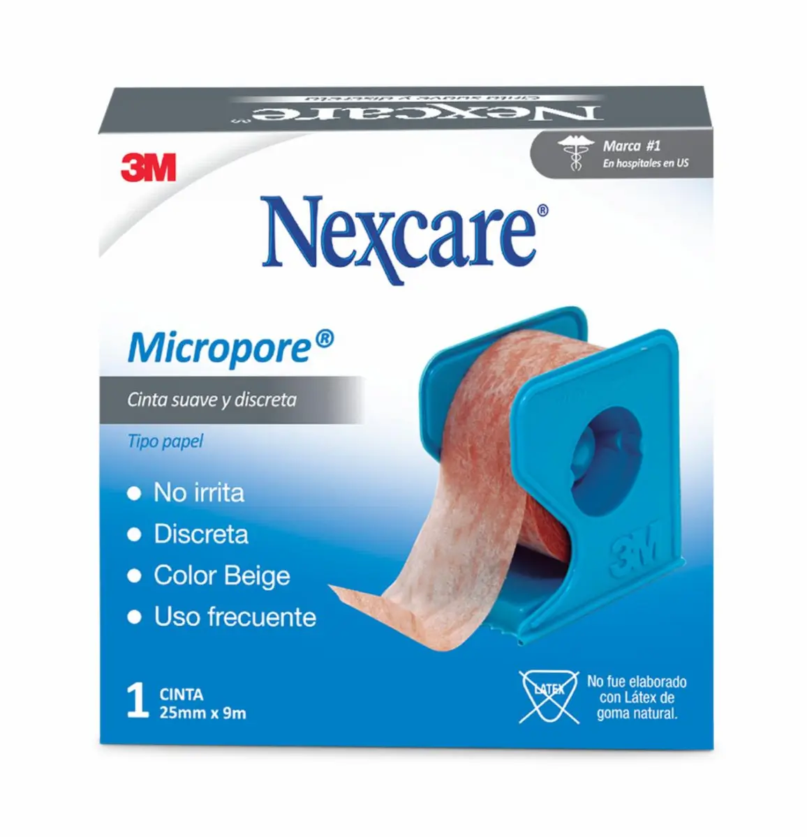 Cinta Nexcare Micropore, Beige, 25 mm x 9.1 m