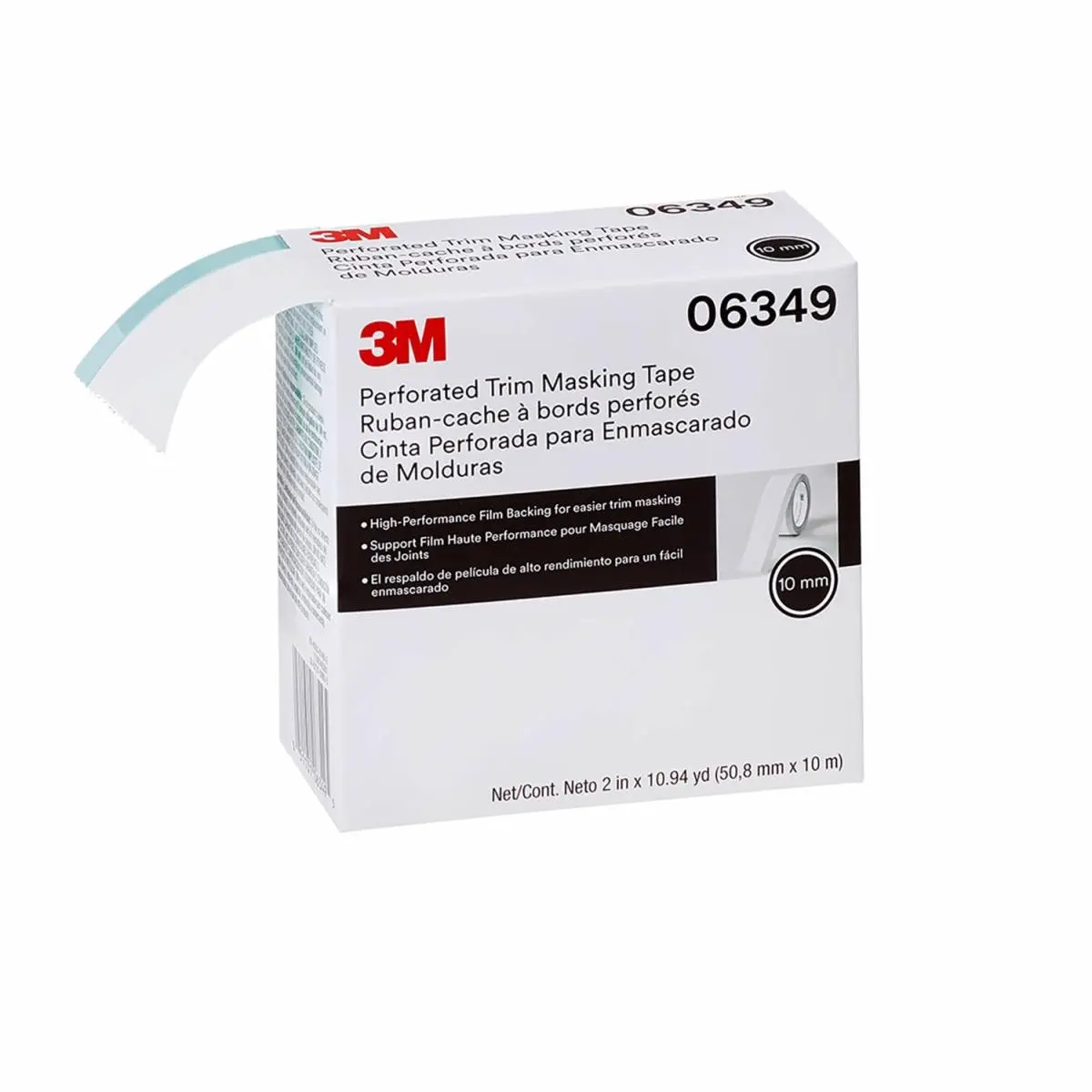 Cinta Perforada para Enmascarar Molduras 3M, 06349, 10 mm, 50,8 mm x 10 mm, 6 rollos por Caja
