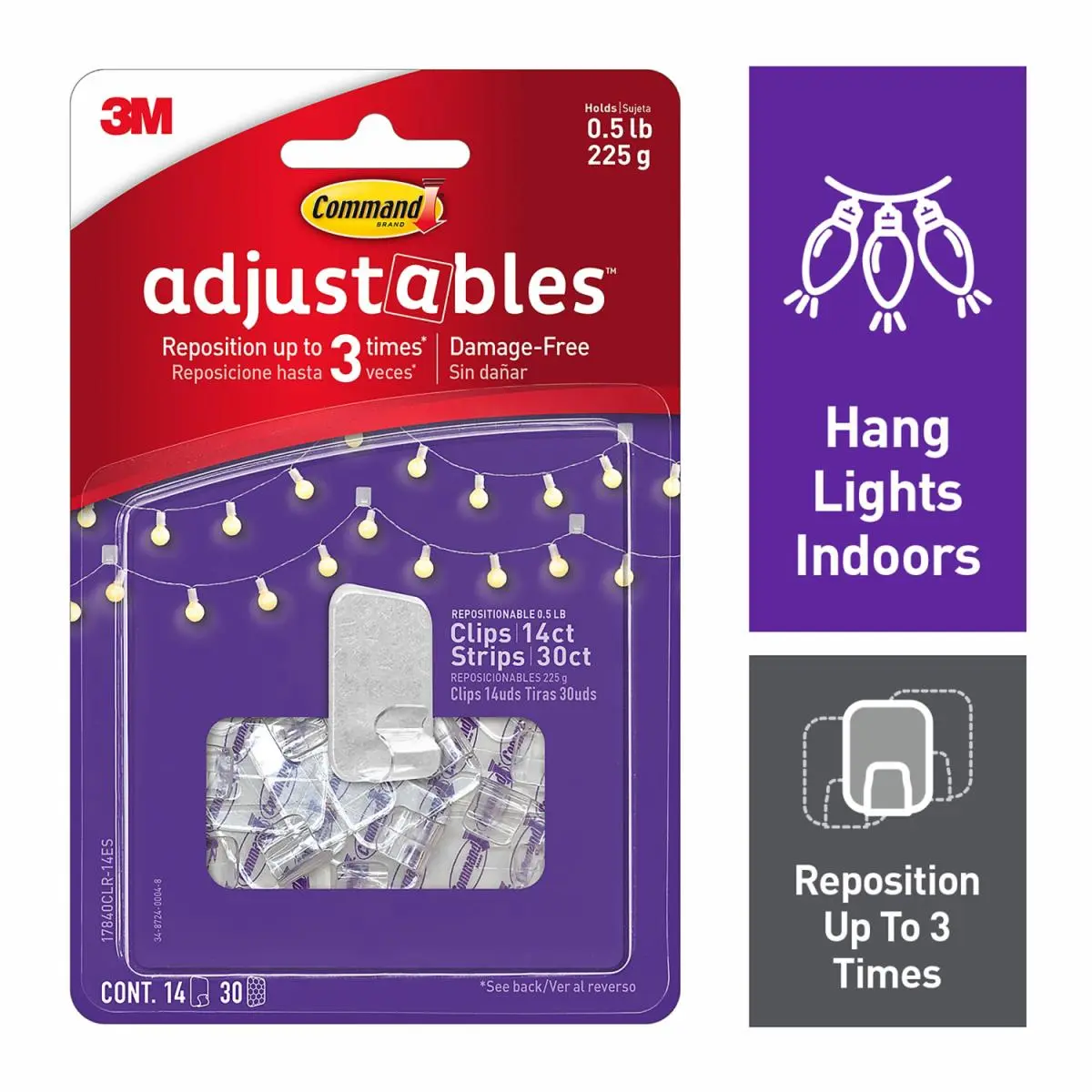 Clips Reposicionales Command Ajustables, 14 Clips, 30 Tiras
