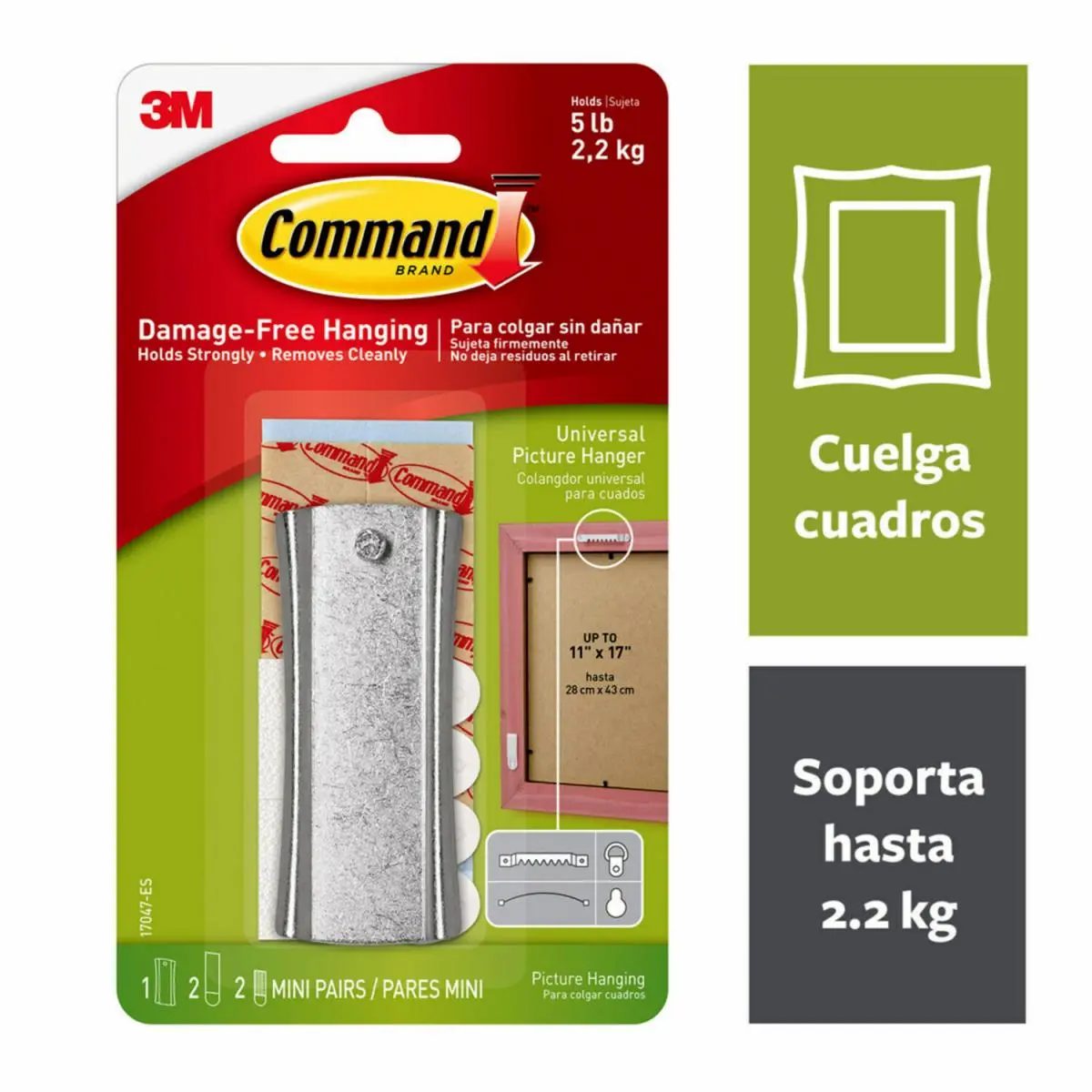 Colgador para Cuadros Command con Tiras Estabilizadoras, Plata