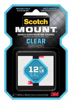 Cuadros de Montaje Doble Faz Scotch-Mount Transparentes, 2.54 cm x 2.54 cm, 48 Cuadrados
