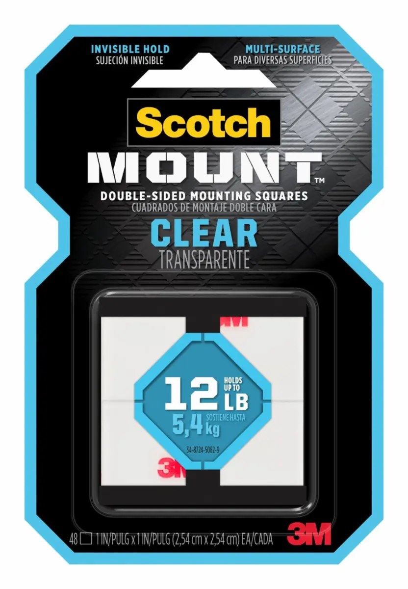 Cuadros de Montaje Doble Faz Scotch-Mount Transparentes, 2.54 cm x 2.54 cm, 48 Cuadrados
