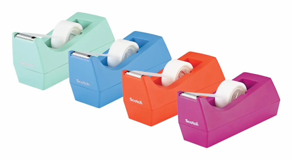 Dispensador Clásico de Cinta Scotch, 1 Dispensador, Colores Menta/Naranja/Violeta/Hibisco, 1 Rollo de 19 mm x 8.89 m