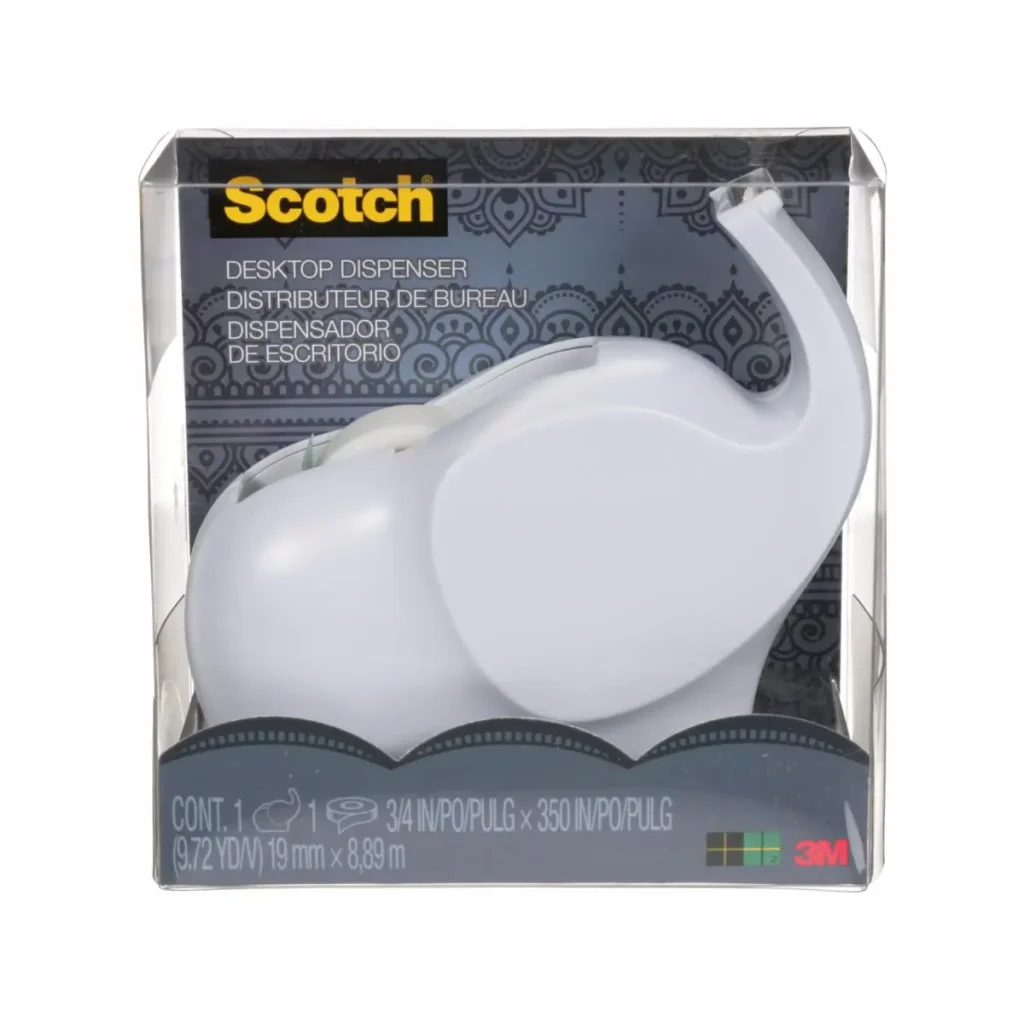 Dispensador de Escritorio Scotch® para Cinta Mágica Scotch®, Gris, Elefante C43ELPHT, 3/4 pulg. x 9,72 yd (19 mm x 8,9 m), 1/Paquete
