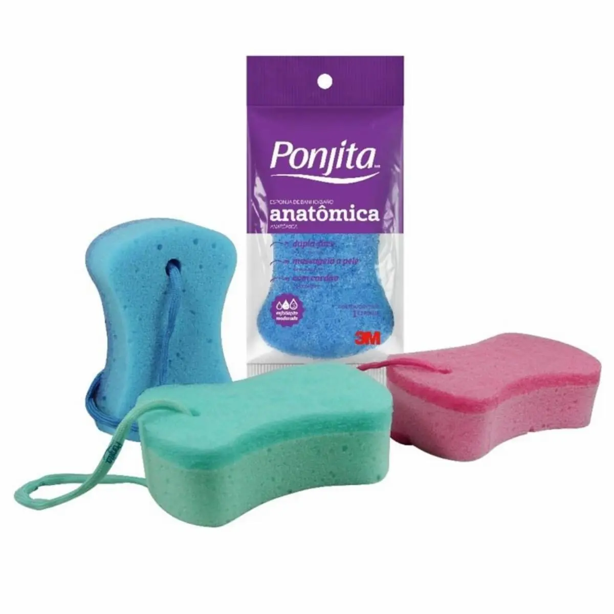 Esponja de Baño Anatómica Ponjita, Verde, 115 mm x 225 mm, 1 Unidad