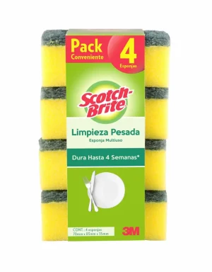 Esponja Scotch-Brite Limpieza Pesada, 70 mm x 83 mm, 4/Paquete