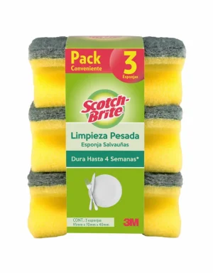 Esponja Scotch-Brite SalvaUñas, Limpieza Pesada, 95 mm x 70 mm, 3/Paquete