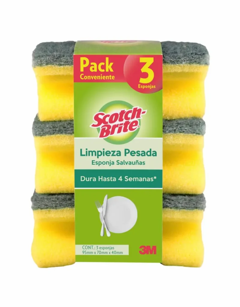 Esponja Scotch-Brite® SalvaUñas, Limpieza Pesada, 95 mm x 70 mm, 3/Paquete