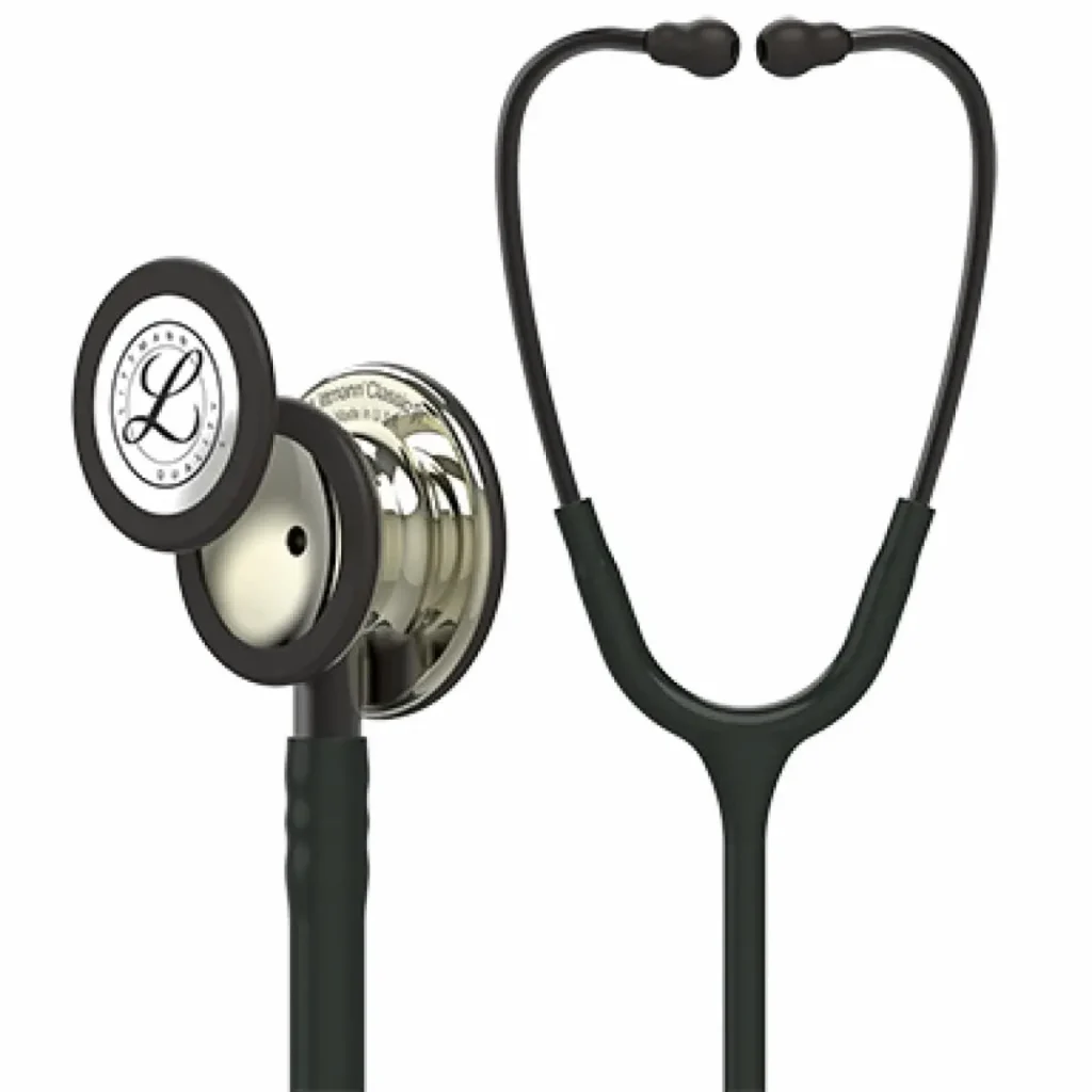 Estetoscopio 3M™ Littmann® Classic III™, Acabado Champaña, con tubo de color Negro, Vástago y auriculares Brumosos, 69 cm, modelo 5861