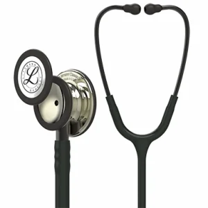 Estetoscopio 3M Littmann Classic III, Acabado Champaña, con tubo de color Negro, Vástago y auriculares Brumosos, 69 cm, modelo 5861