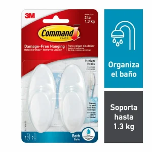 Gancho para Baño Command con Tiras Impermeables, Mediano, Blanco