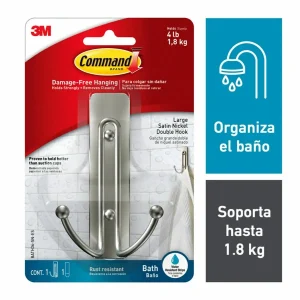 Gancho Command para Baño, Grande, Doble Color, Níquel Satinado