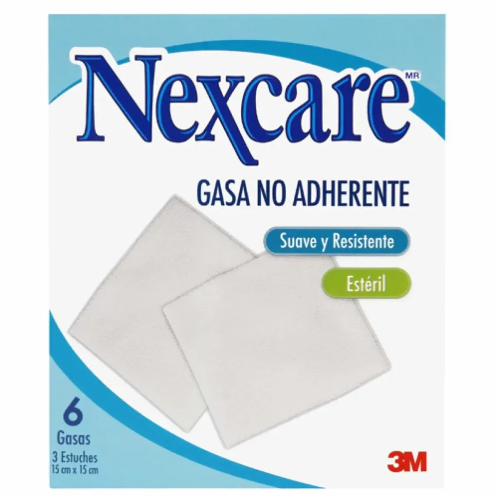 Gasa Estéril Nexcare™, No Adherente, Suave y Resistente, 15 cm x 15 cm, 6 Unidades/Caja