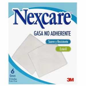 Gasa Estéril Nexcare, No Adherente, Suave y Resistente, 15 cm x 15 cm, 6 Unidades/Caja