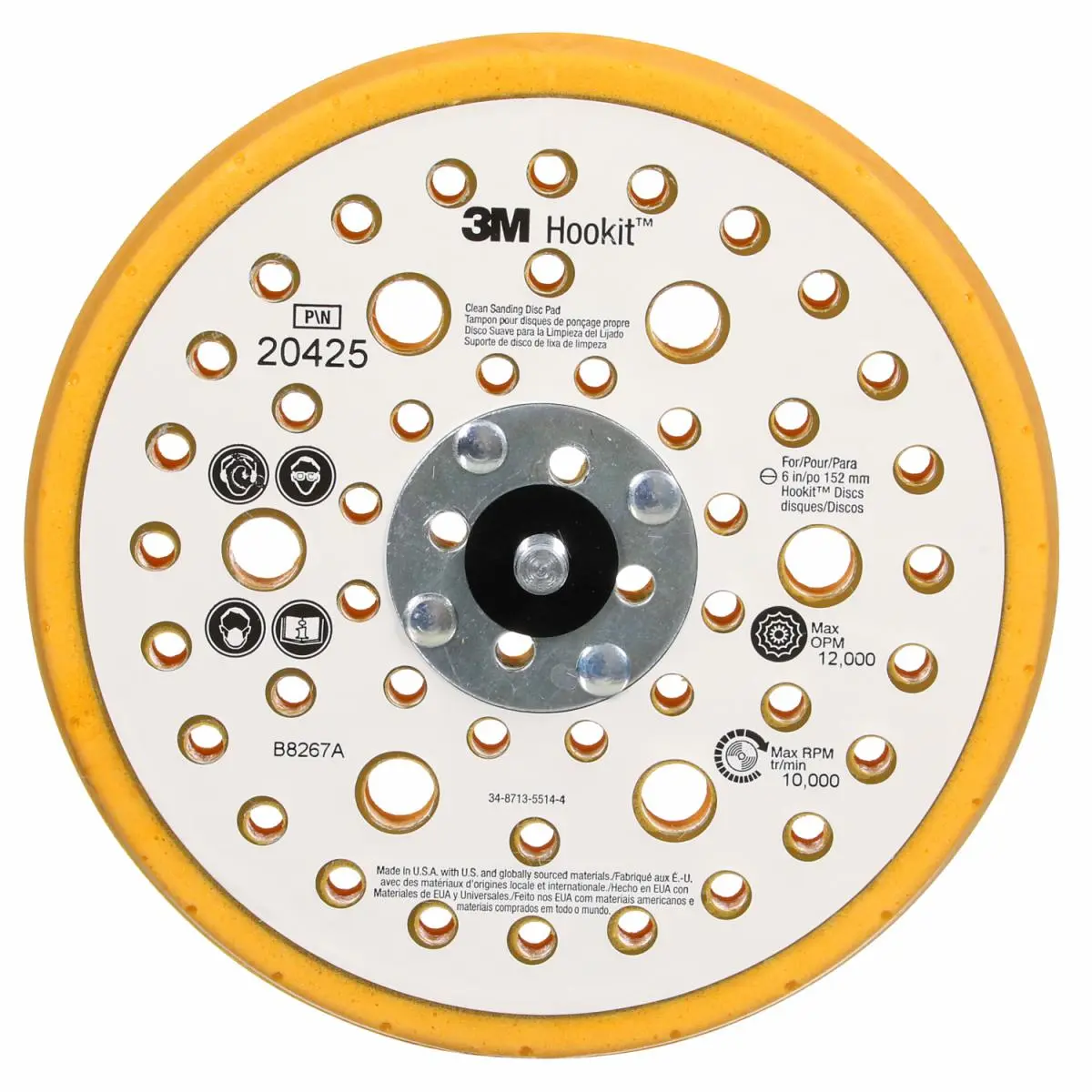 3M HooKit Disco de Acabado de Perfil Bajo para Lijado Limpio 20425, 6 " x 11/16 " x 5/16-24 externo, 53 Hoyos, 10 por Caja