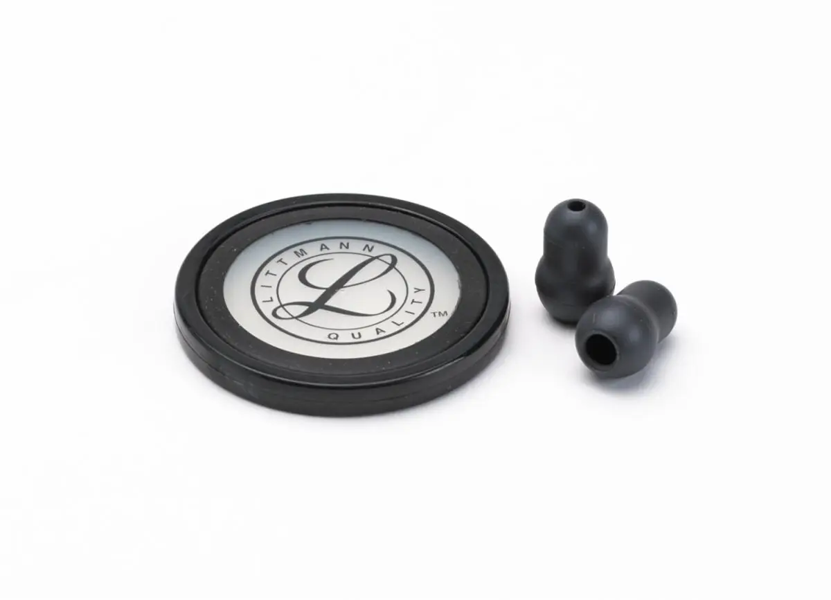 3M Littmann 40011 Kit de Piezas de Repuesto para Fonendoscopios Master Cardiology, Aro y Diafragma Negro, Olivas Pequeñas