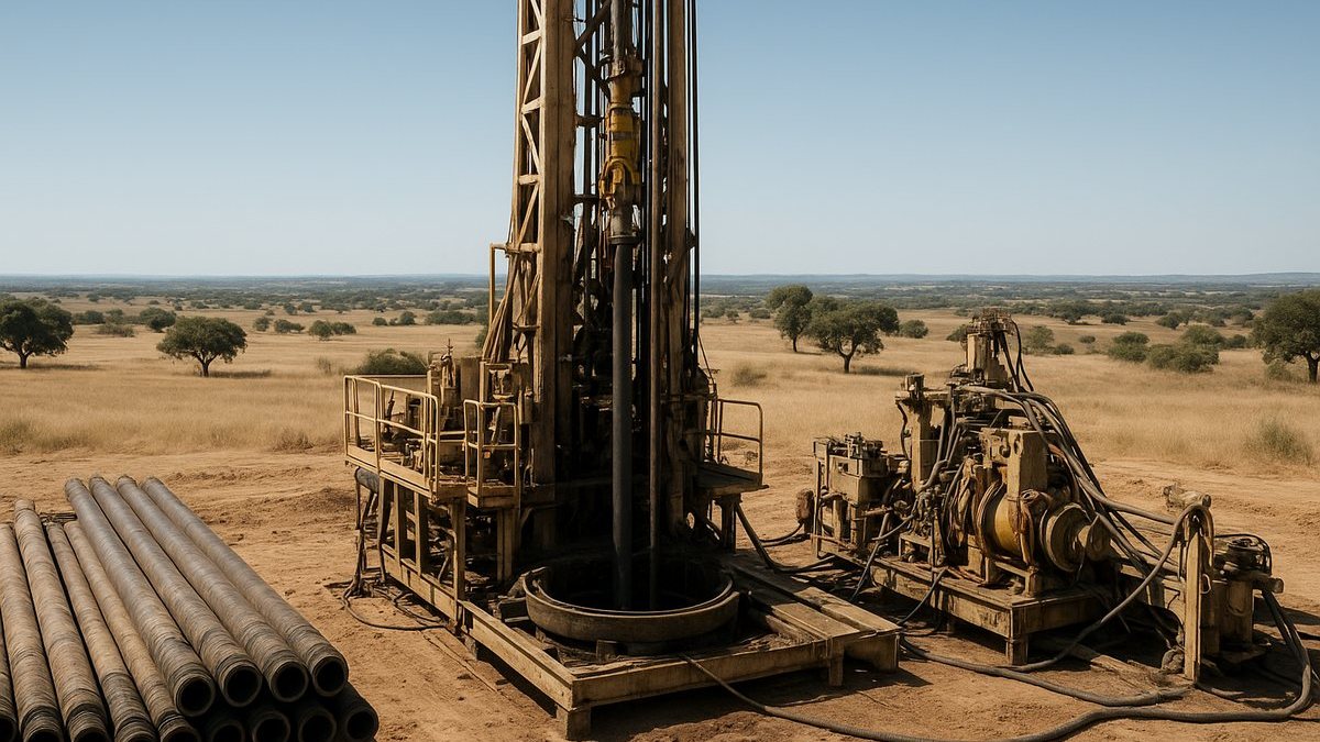 Imagen referencial generada mediante IA de una operación minera en Portugal relacionada con perforación de chimeneas
