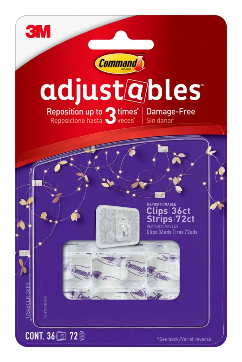 Mini Clips para Decoración Command Ajustables, 36 Clips, 72 Tiras
