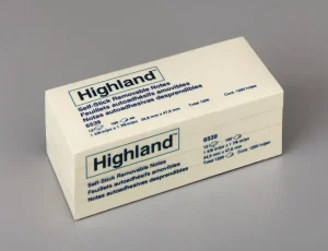 Notas Highland 3M, 6539, 7.62 cm x 7.62 cm, amarillo, 1 Bloc/ Paquete, 100 Hojas / Bloc.
