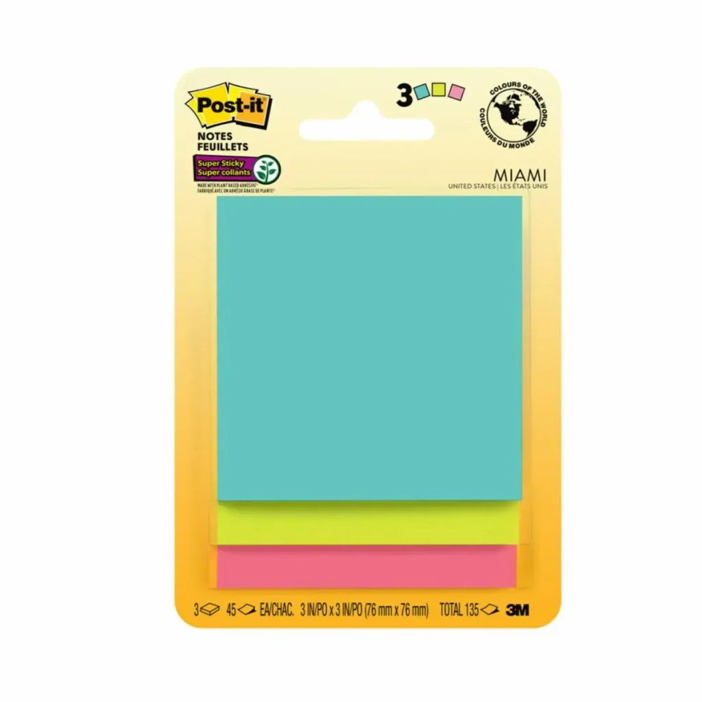 Notas Super Adhesivas Post-it®, Colección Miami, 3 Colores, 135 Hojas