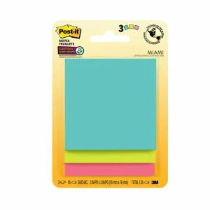 Notas Super Adhesivas Post-it, Colección Miami, 3 Colores, 135 Hojas