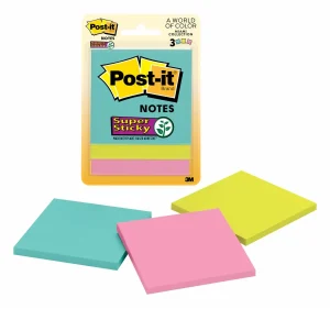 Notas Super Adhesivas Post-it, Colección Miami, 7,6 cm x 7,6 cm, 3 Bloques/Paquete, 45 Hojas/Bloque