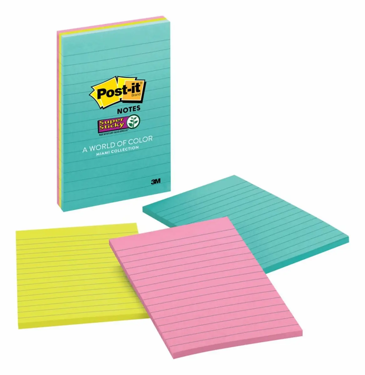Notas Super Adhesivas Post-it, Rayadas, 10 cm x 15 cm, 3 Bloques/Paquete, 45 Hojas/Bloque